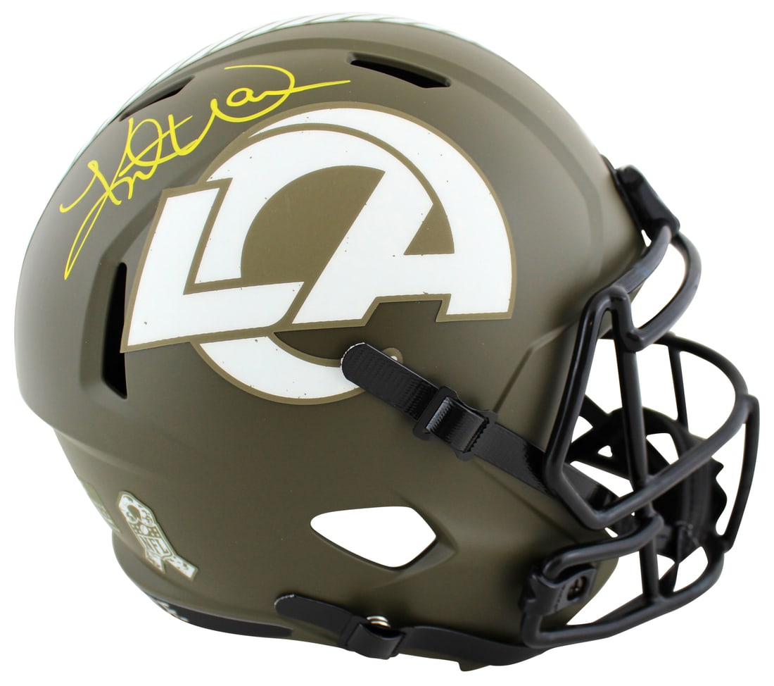 Kurt Warner Signed Rams Salute To Service Full Size Helmet BAS Witnessed (1 of 3)