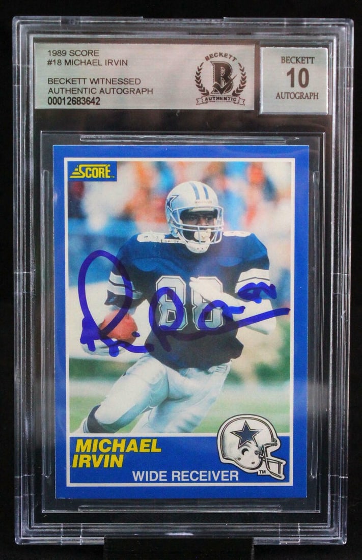 1989 Score Michael Irvin Autographed Rookie Card BGS 10 (1 of 2)