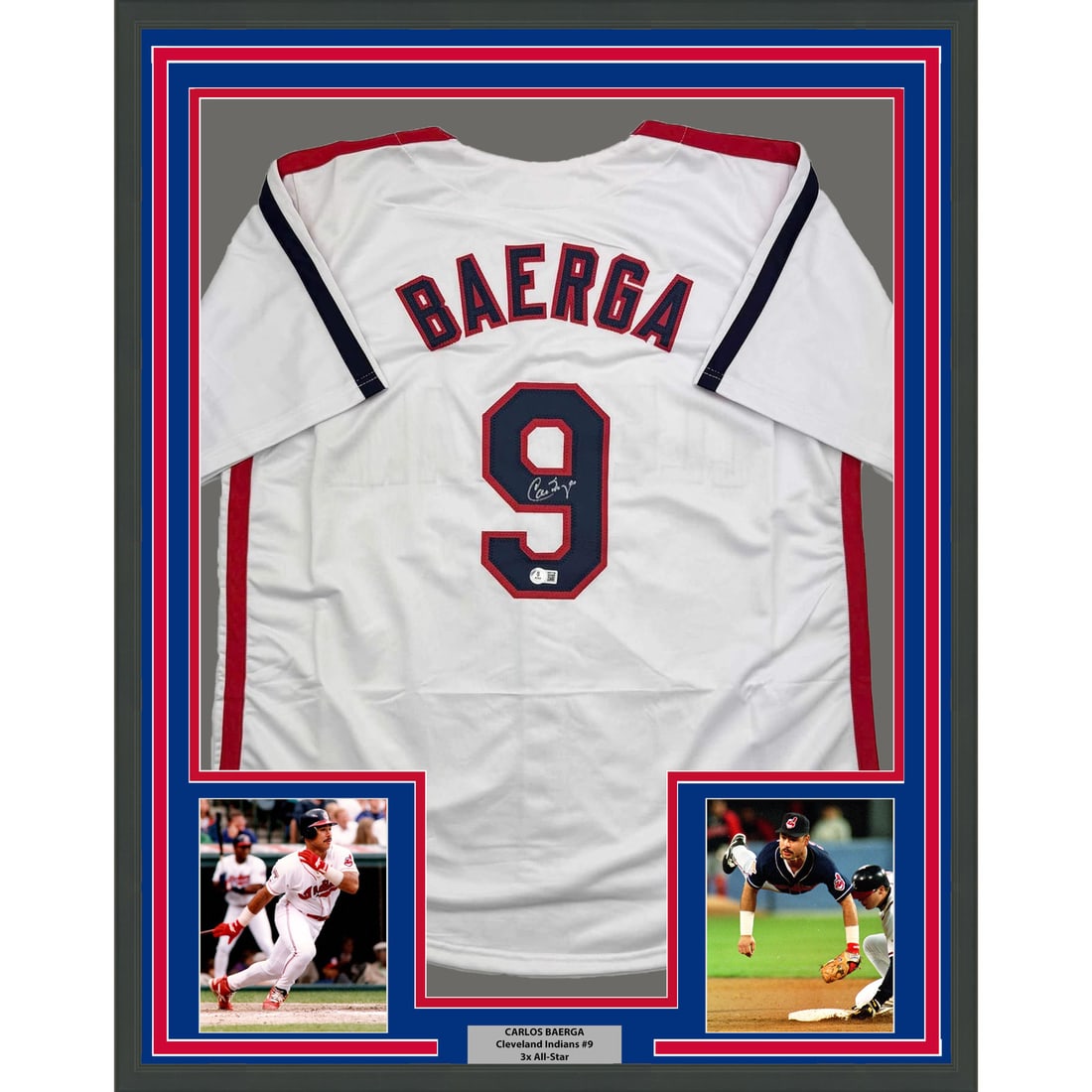 Framed Carlos Baerga Autographed Jersey with BAS COA 35x39 Cleveland Indians: Framed Carlos Baerga Autographed Jersey with BAS COA 35x39 Cleveland Indians Celebrate the legacy of MLB player Carlos Baerga with this professionally framed and autographed Cleveland Indians jersey.