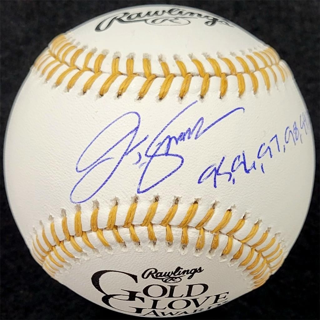 J.T. Snow Signed Baseball with 1995-2000 Gold Glove Autographs Beckett Authenticated: J.T. Snow Signed Baseball with 1995-2000 Gold Glove Autographs Beckett Authenticated This is an original baseball signed by J.T. Snow, featuring his autographs from the years 1995 through 2000, showca