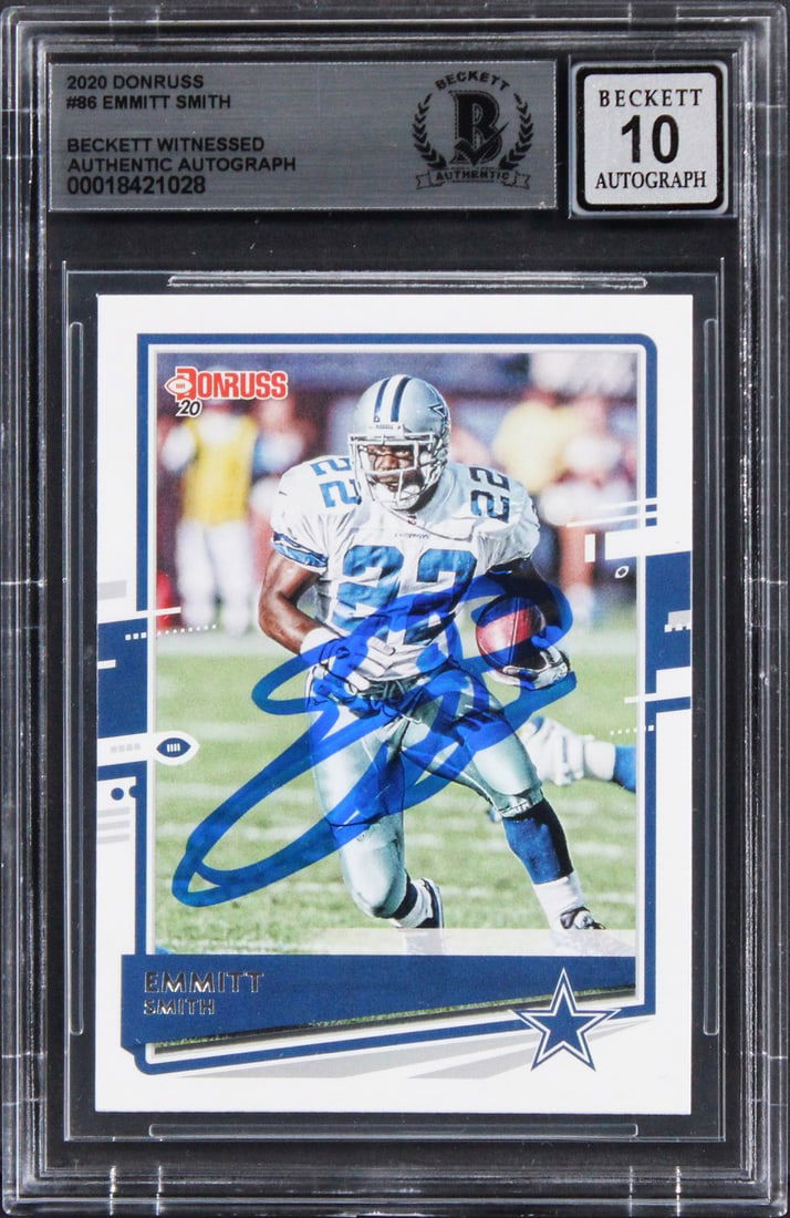 Emmitt Smith Signed 2020 Donruss #86 Card Auto Gem Mint 10 Beckett Authenticated (1 of 2)