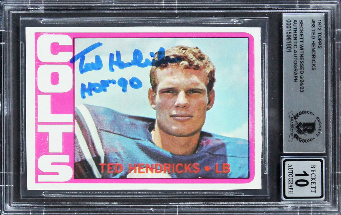 Ted Hendricks HOF 90 Signed 1972 Topps Rookie Card Auto 10 BAS Slab (1 of 2)