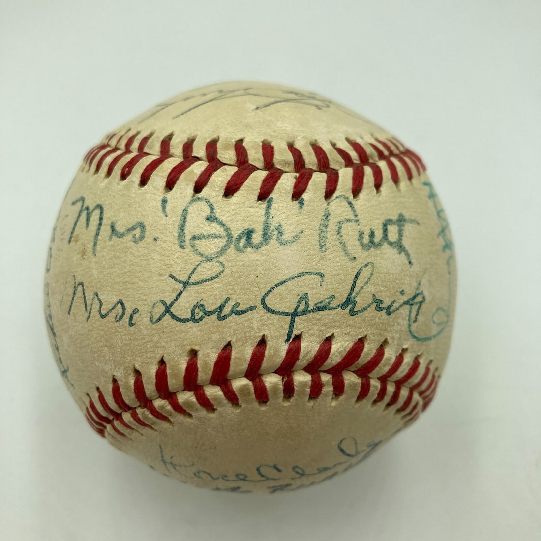 Rare Signed Baseball by Mrs Babe Ruth & Mrs Lou Gehrig JSA COA Yankees (1 of 9)