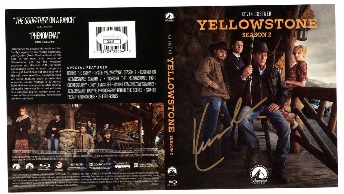Kevin Costner Autographed Blu-ray Cover Yellowstone Season 2 JSA Authenticated (1 of 2)