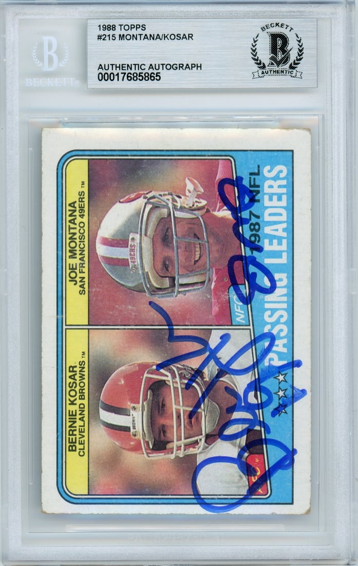 1988 Topps Passing Leaders #215 Dual Autographed Joe Montana Bernie Kosar BGS (1 of 2)