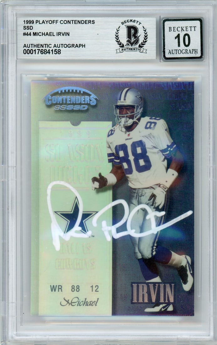 1999 Michael Irvin Autographed Dallas Cowboys Card BGS 10 (1 of 2)
