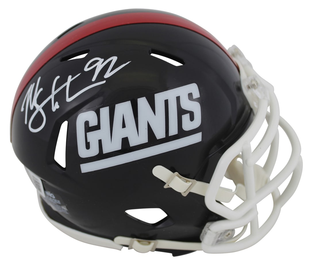 Michael Strahan Signed 1981-99 Throwback Mini Helmet New York Giants BAS Witnessed (1 of 2)