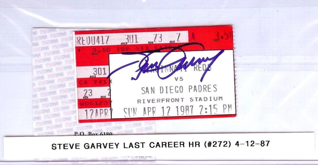 Steve Garvey Signed Ticket Stub Last HR Padres 4/12/87 PSA (1 of 2)