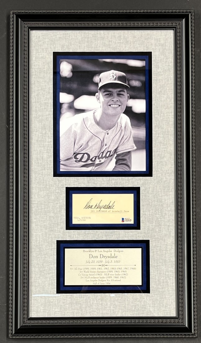 Don Drysdale Signed Index Card Custom Framed Display BAS Authenticated (1 of 5)