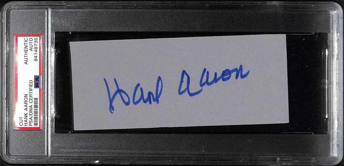 Hank Aaron Autographed 6x2.5 Cut Card Atlanta Braves PSA/DNA (1 of 2)