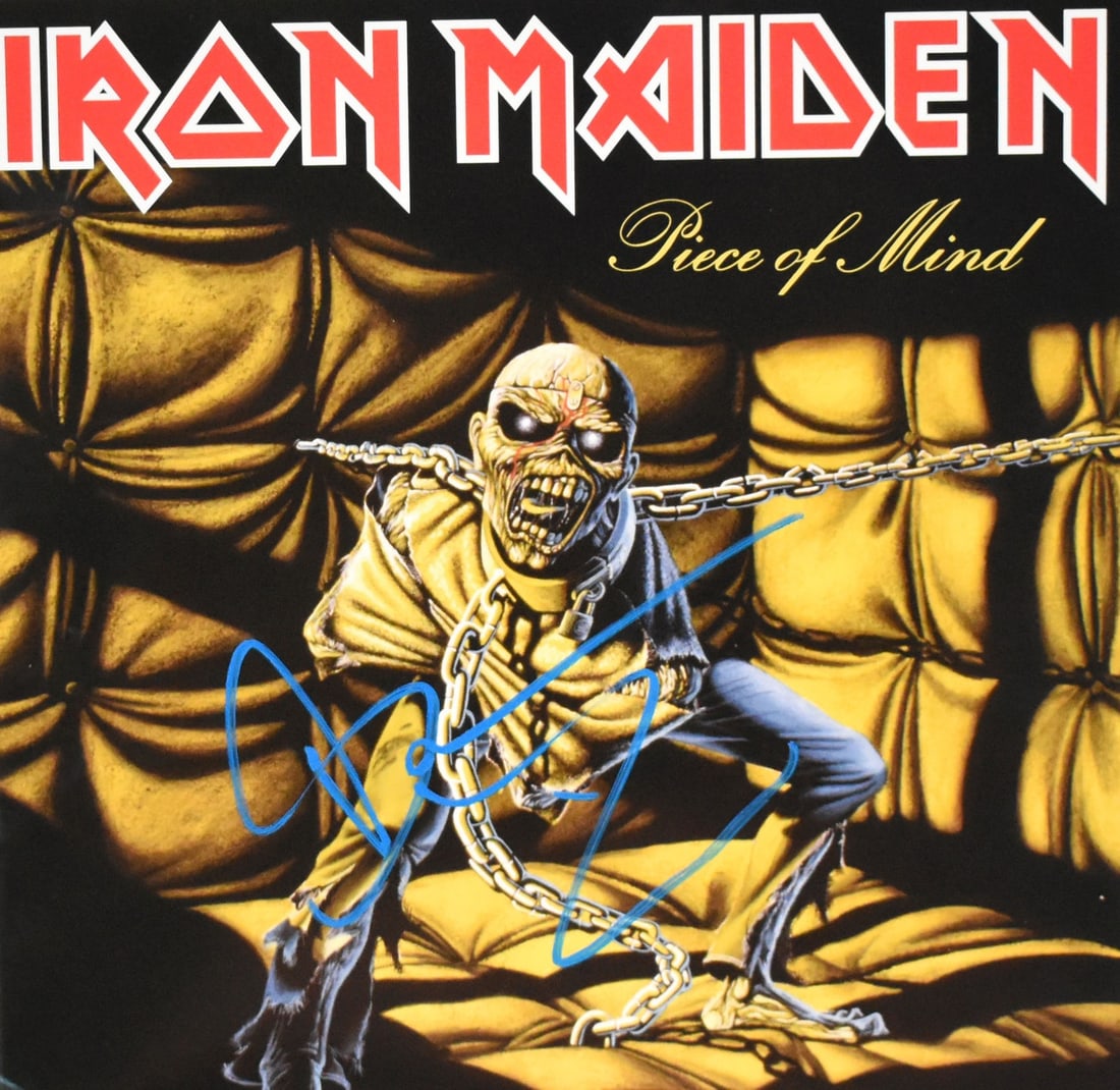 Bruce Dickinson Signed Iron Maiden Piece of Mind Vinyl Beckett Hologram: Bruce Dickinson Signed Iron Maiden Piece of Mind Vinyl Beckett Hologram This is an original vinyl record of Iron Maiden's 'Piece of Mind' signed by lead vocalist Bruce Dickinson. The item is in pre-ow