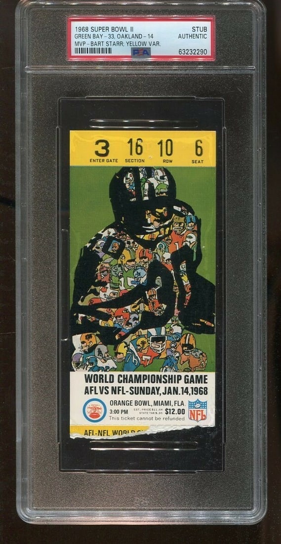 1968 Super Bowl II Ticket Stub Green Bay Packers Bart Starr Vintage (1 of 2)