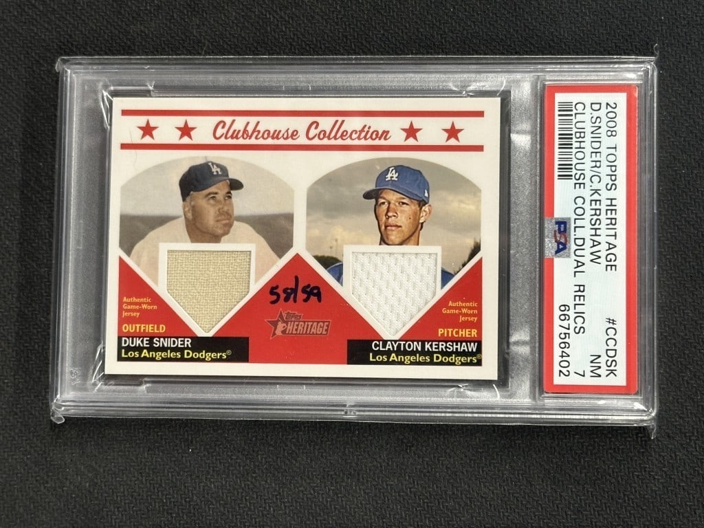 Clayton Kershaw 2008 Heritage Clubhouse Dual Relic Rookie Card PSA 7 #CCDSK (1 of 2)