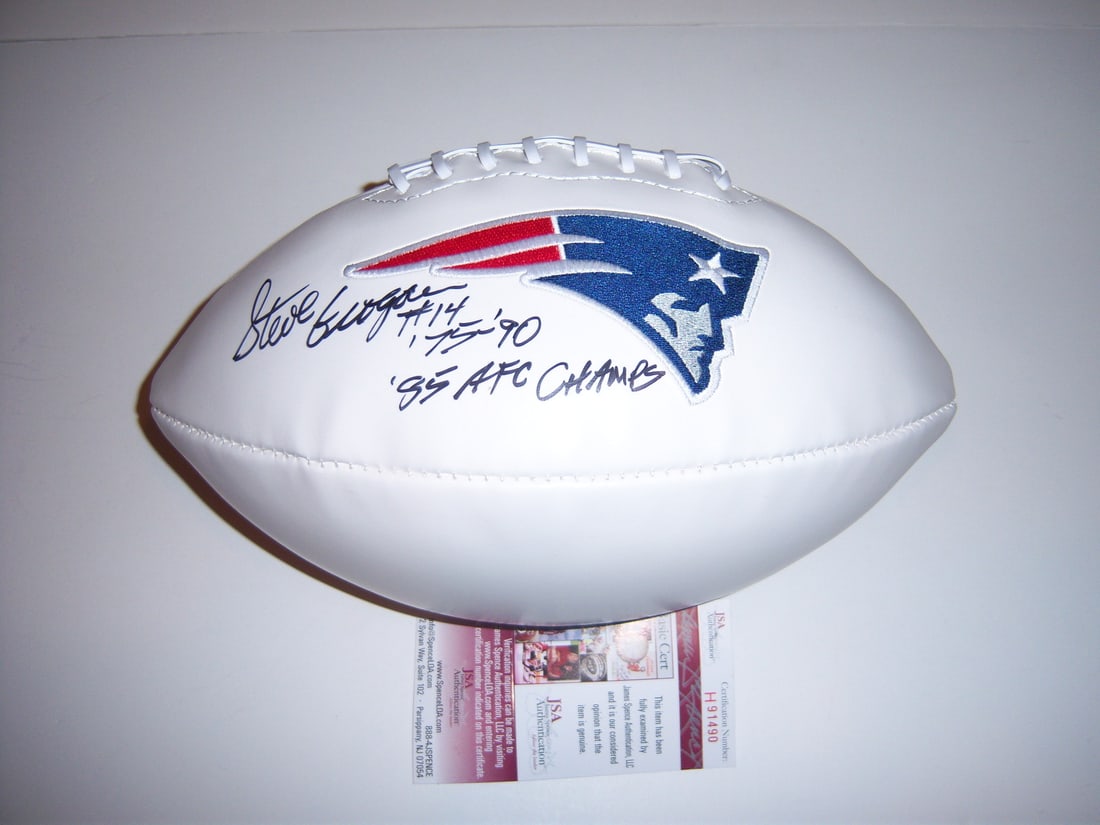 Steve Grogan Signed New England Patriots Super Bowl XX Football JSA COA (1 of 1)