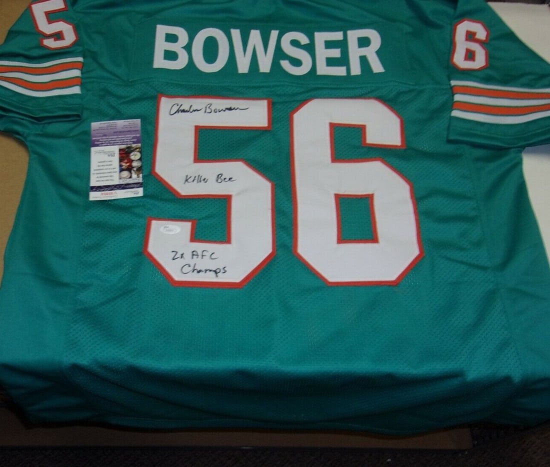 Charles Bowser Miami Dolphins Signed Jersey 2X AFC Champs JSA COA (1 of 2)