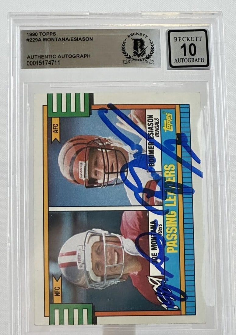 1990 Topps #229A Joe Montana Boomer Esiason Dual Signed BGS 10 (1 of 6)