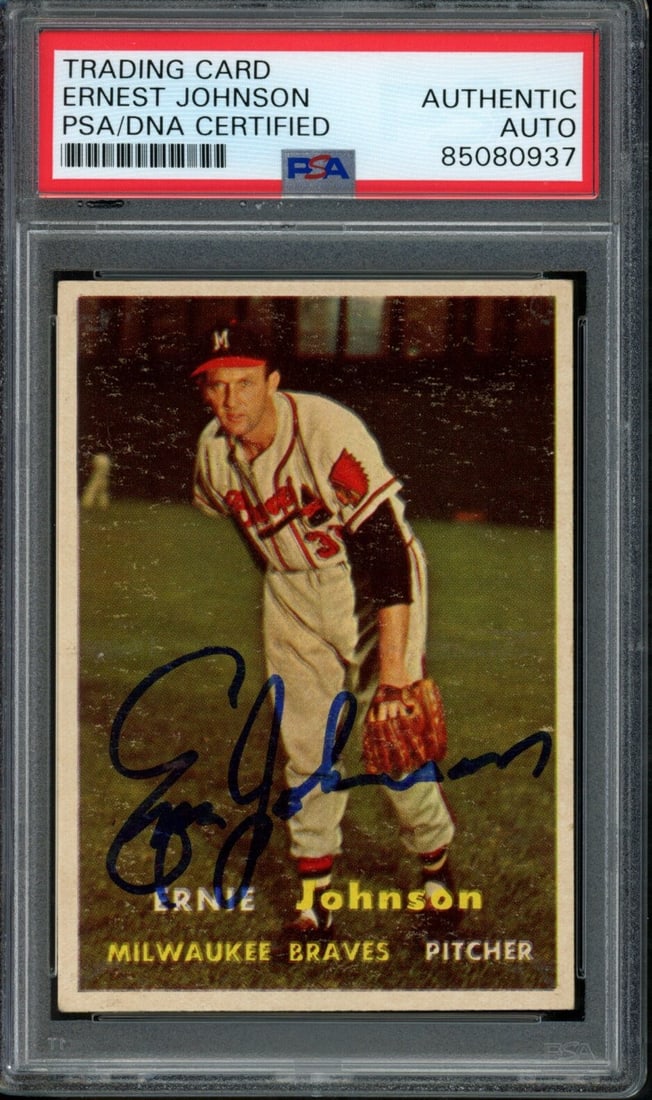 Ernest Johnson 1957 Topps Card #333 Milwaukee Braves PSA/DNA Authenticated (1 of 2)