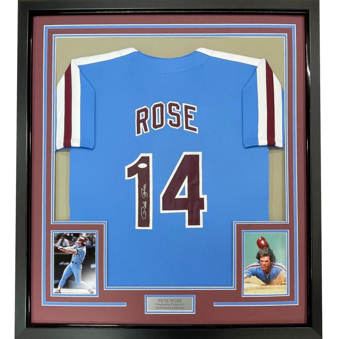 Framed Autographed Pete Rose Philadelphia Phillies Jersey with JSA COA (1 of 2)