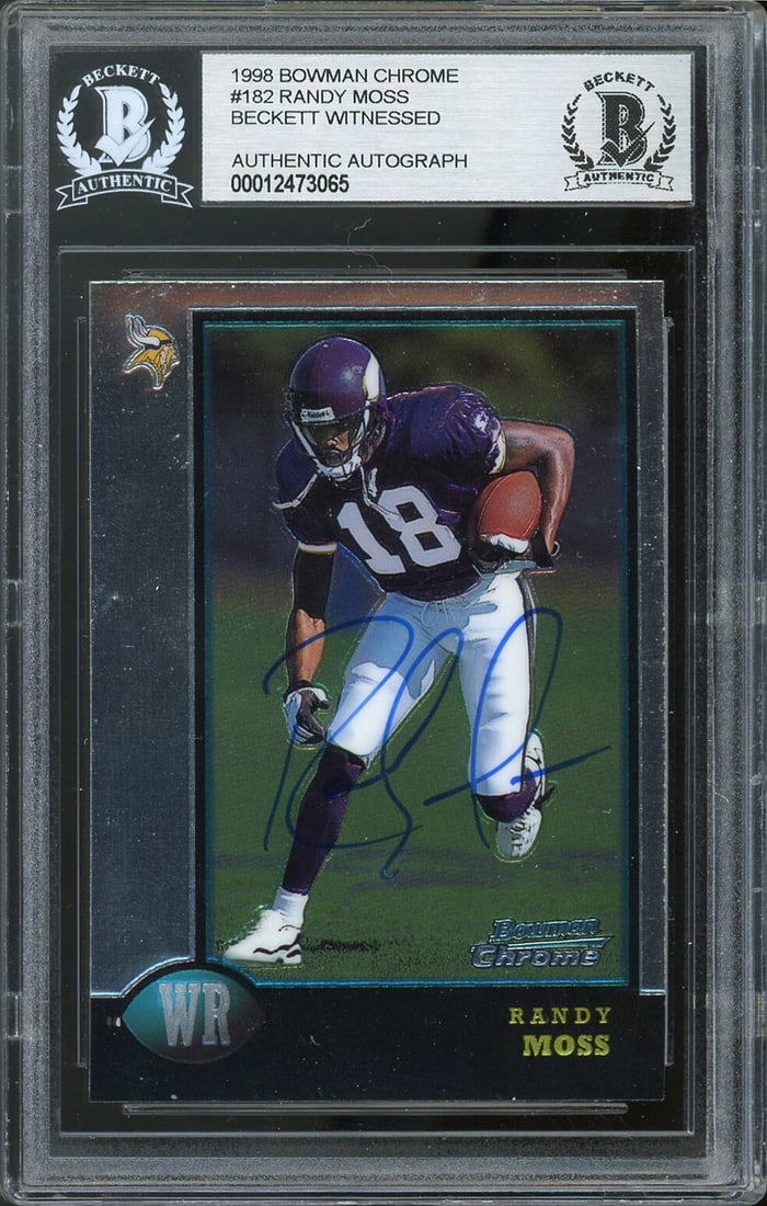 Randy Moss Signed 1998 Bowman Chrome Rookie Card BAS Slabbed Vikings (1 of 2)