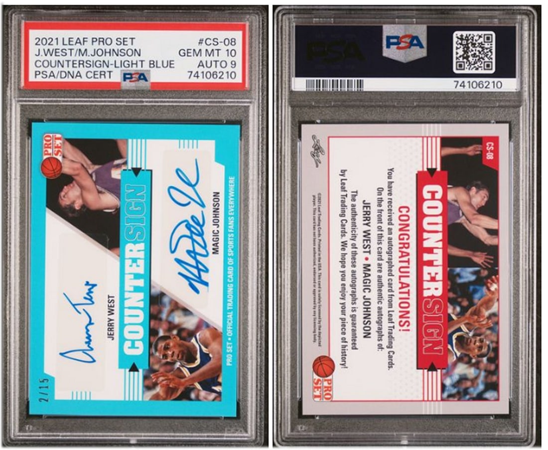 Jerry West Magic Johnson 2021 Leaf Pro Set PSA 10 Light Blue #CS-08 2/15 (1 of 1)