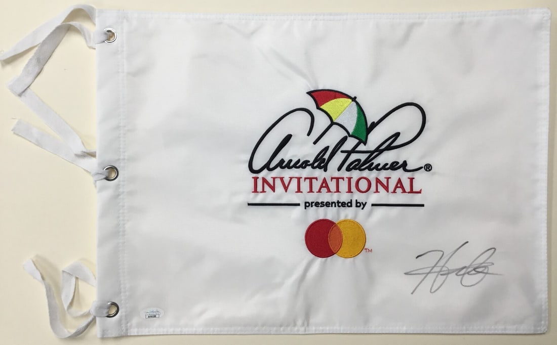 Hideki Matsuyama Signed Arnold Palmer Invitational Flag JSA Authenticated: Hideki Matsuyama Signed Arnold Palmer Invitational Flag JSA Authenticated This is an official Arnold Palmer Invitational pin flag, signed by PGA star Hideki Matsuyama. The autograph has been authentic
