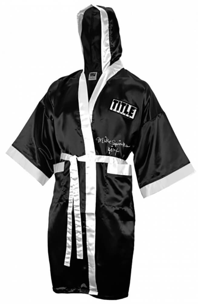 Michael Spinks Signed Boxing Robe Black White Trim Inscribed Jinx COA (1 of 2)