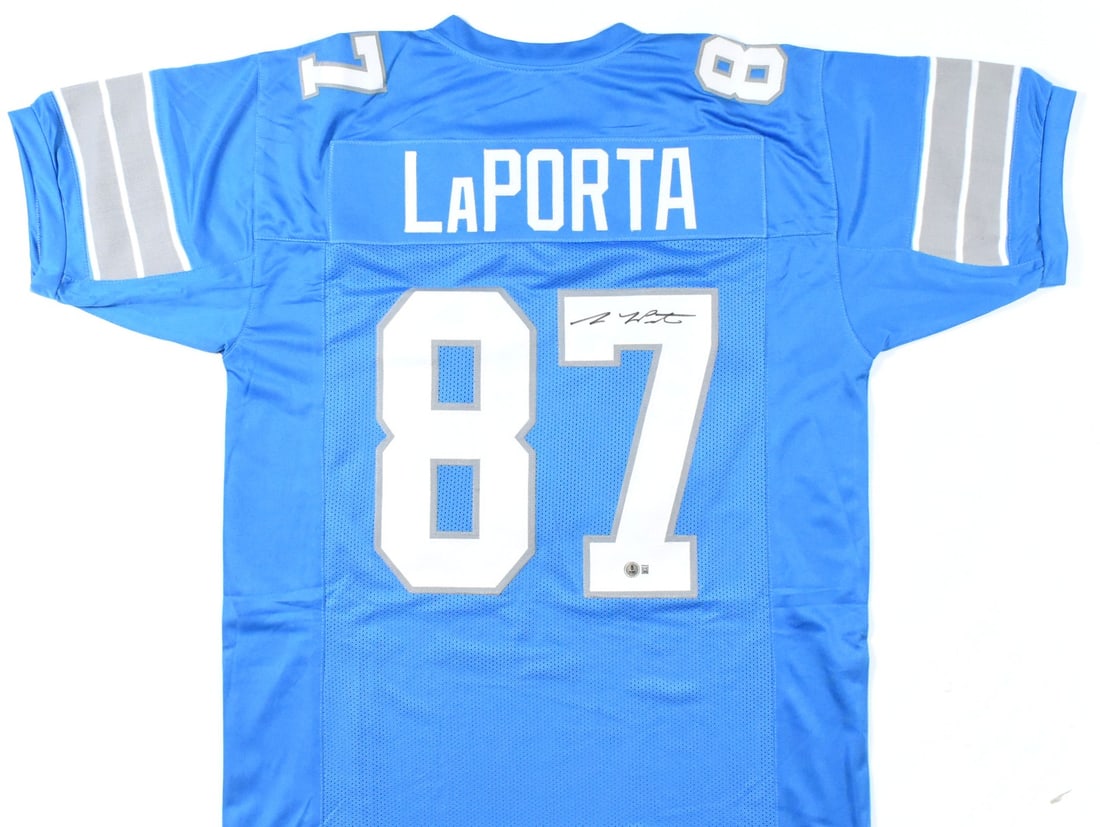 Sam LaPorta Autographed Detroit Lions Blue Jersey Beckett Hologram (1 of 3)