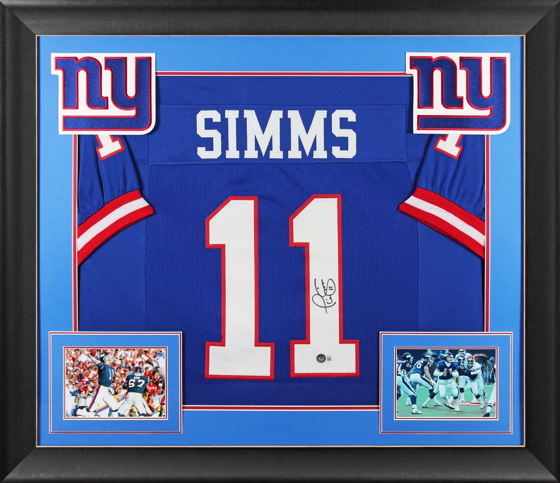 Phil Simms Signed Blue Pro Style Framed Jersey BAS Witnessed New York Giants (1 of 2)