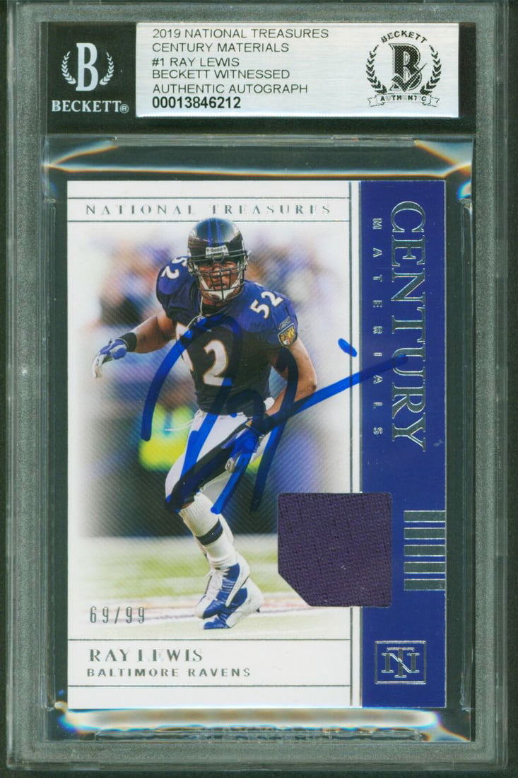 Ray Lewis Autographed 2019 National Treasures Card 69/99 Gem Mint 10 Beckett (1 of 2)