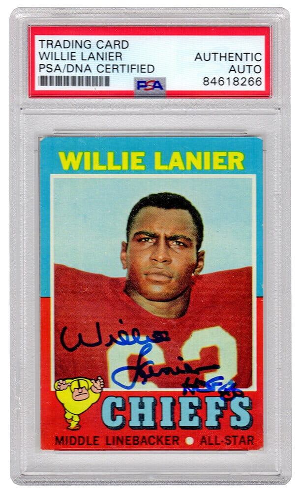 Willie Lanier Signed 1971 Topps RC Card #114 HOF 86 PSA Auto Grade 10 (1 of 2)