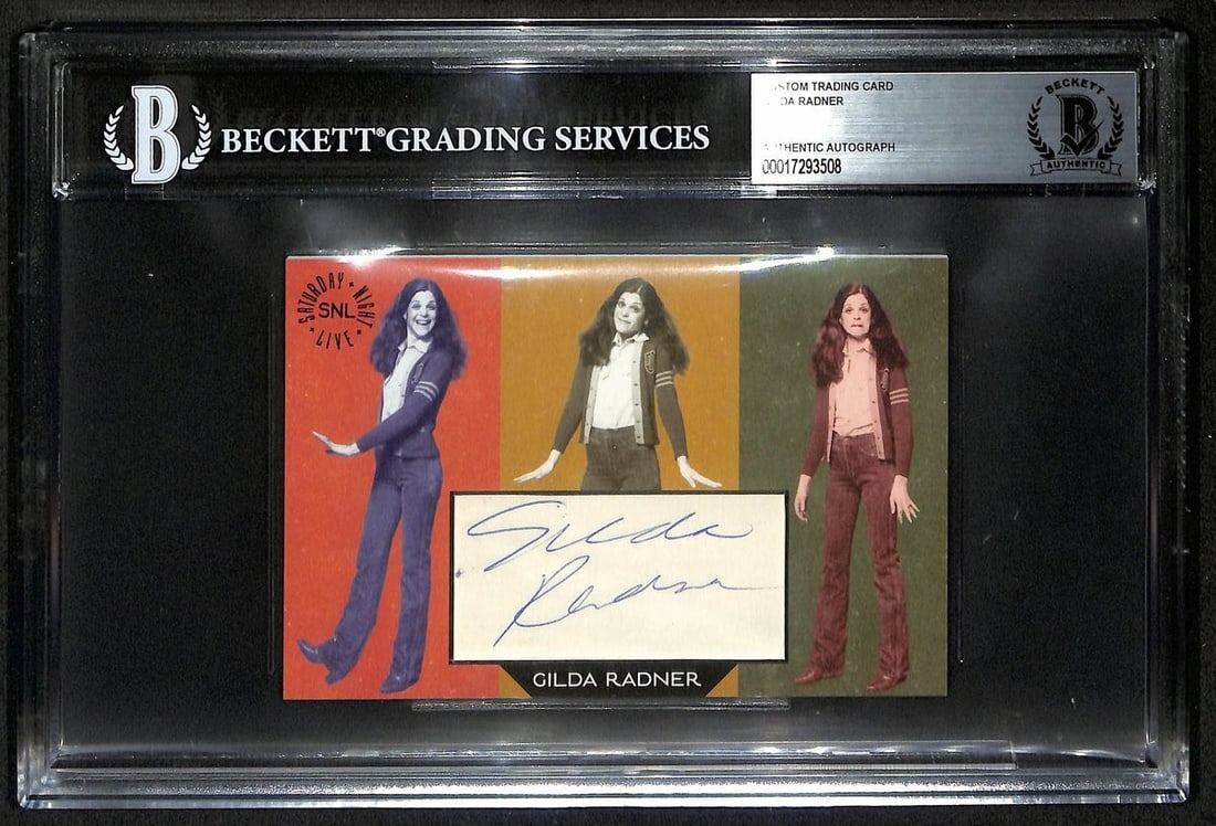 Gilda Radner SNL Autographed Trading Card Beckett BAS Certified: Gilda Radner SNL Autographed Trading Card Beckett BAS Certified Offered is a signed Gilda Radner Saturday Night Live (SNL) custom trading card measuring 3.5x5 inches. This unique collectible features