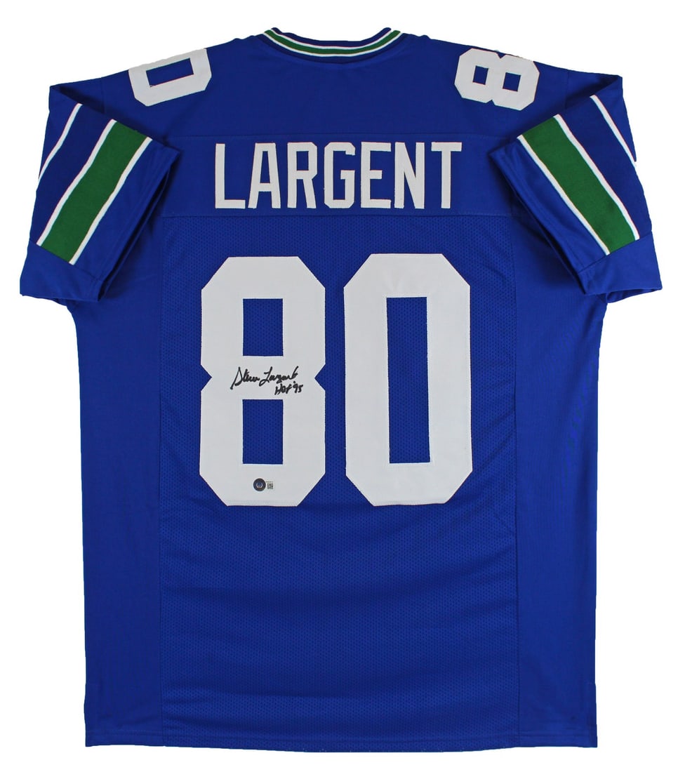 Steve Largent Signed Seattle Seahawks Blue Jersey HOF 95 BAS Witnessed (1 of 7)