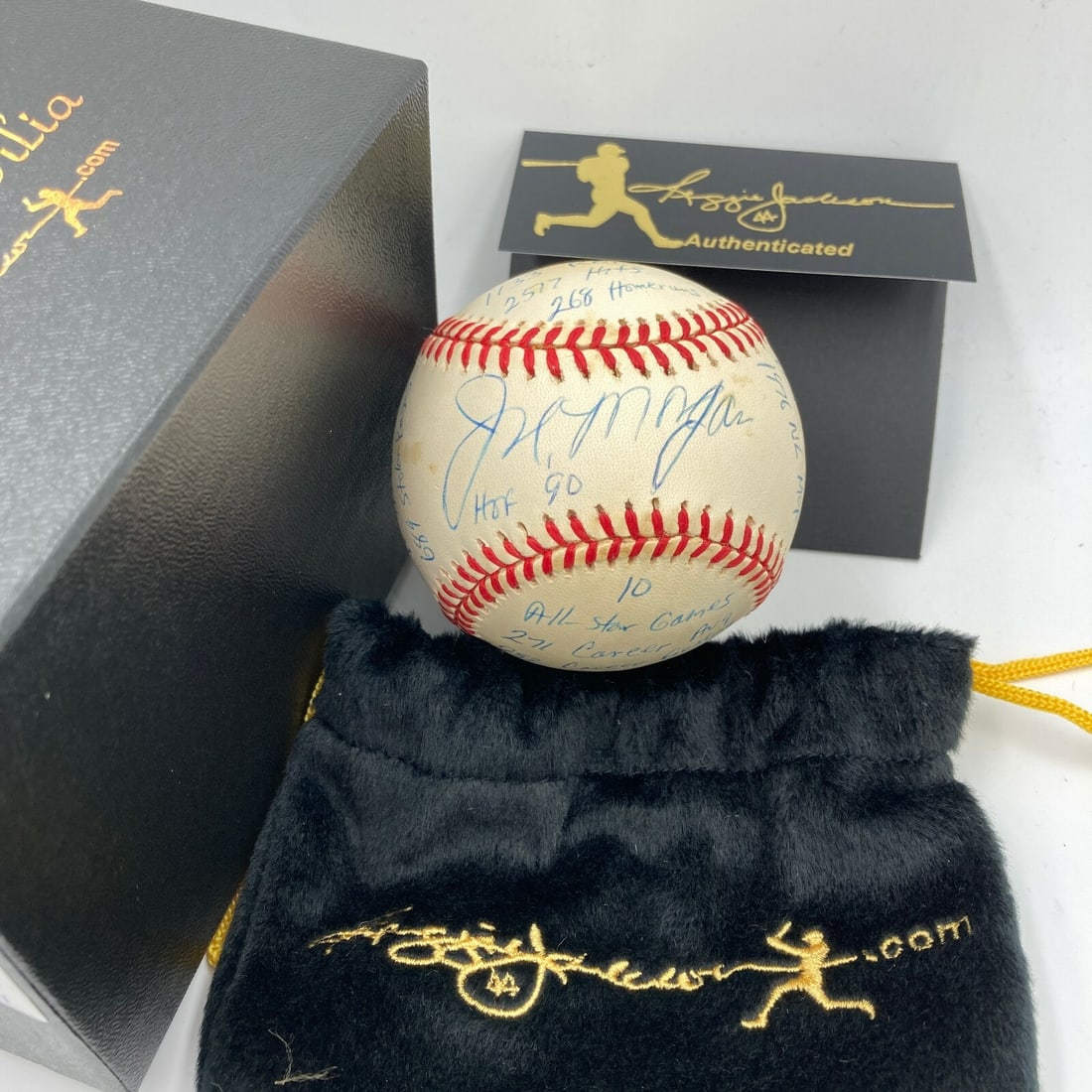 Reggie Jackson Signed MLB Baseball with Career Stats COA: Reggie Jackson Signed MLB Baseball with Career Stats COA This is an original, officially sanctioned Major League Baseball signed by Reggie Jackson, featuring heavily inscribed career statistics. The b