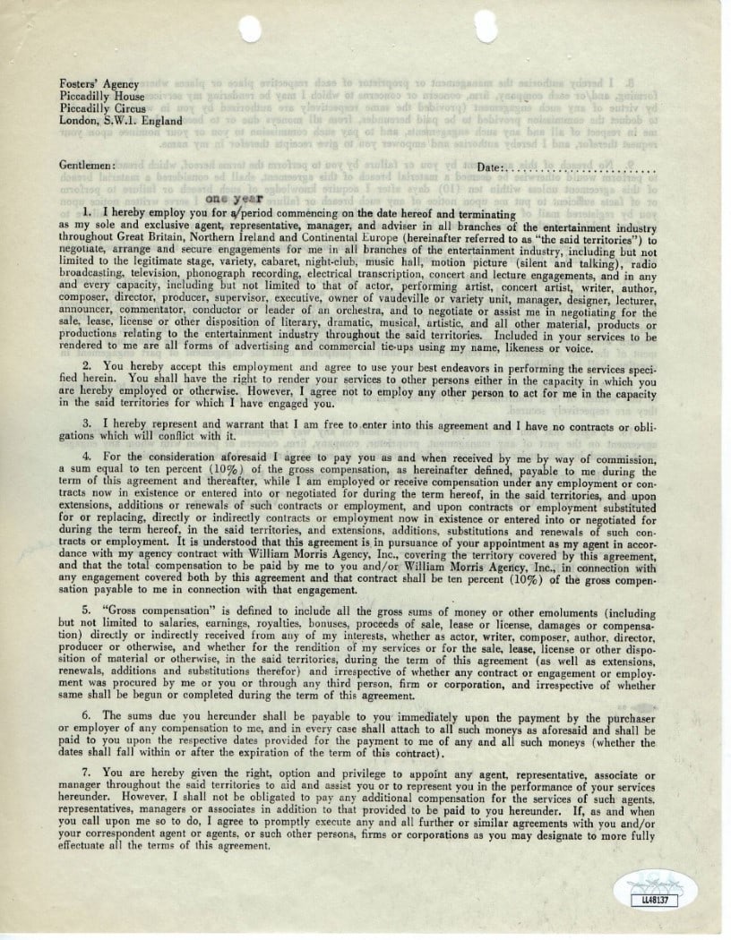 Gloria DeHaven Autographed MGM Contract JSA Authentication (1 of 4)