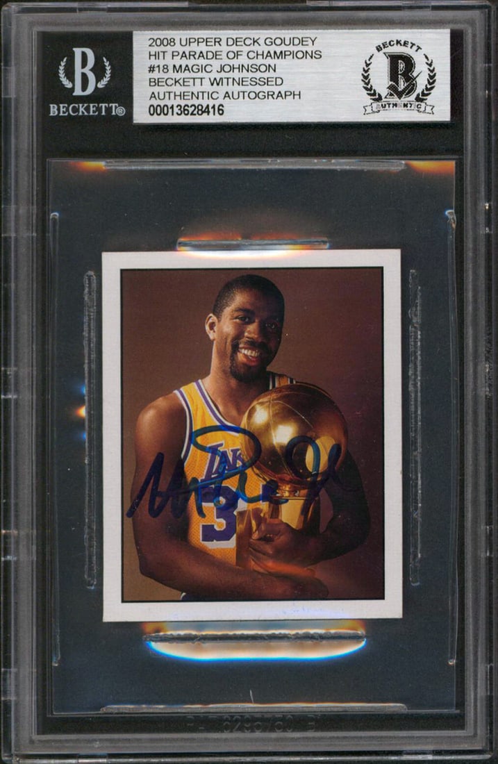 Magic Johnson Autographed 2008 Upper Deck Goudey #18 Card BAS Slabbed (1 of 2)