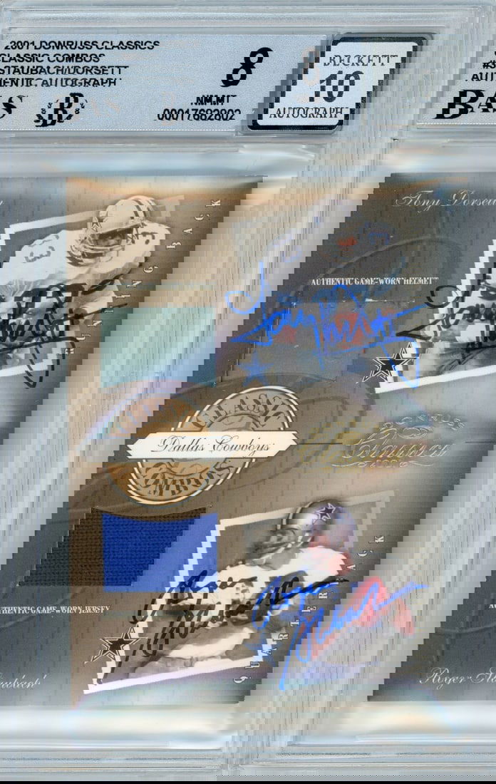 2001 Donruss Classics Dual Autographed Staubach Dorsett /100 Game Used (1 of 2)