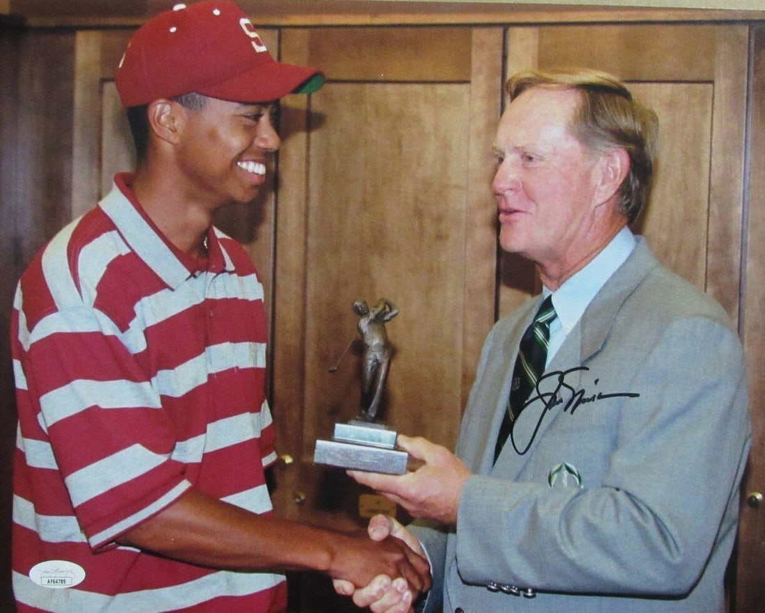 Jack Nicklaus Autographed 11x14 Photo with Tiger Woods JSA Certified: Jack Nicklaus Autographed 11x14 Photo with Tiger Woods JSA Certified Celebrate golfing greatness with this Jack Nicklaus Autographed 11x14 Photo featuring Tiger Woods, commemorating their achievements
