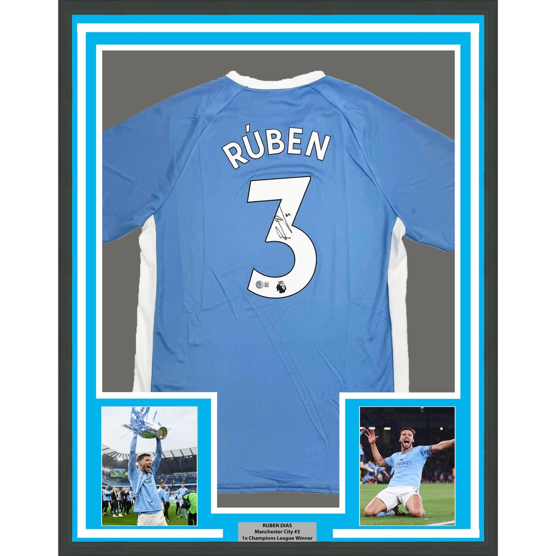 Framed Autographed Ruben Dias Manchester City Jersey Beckett COA (1 of 2)