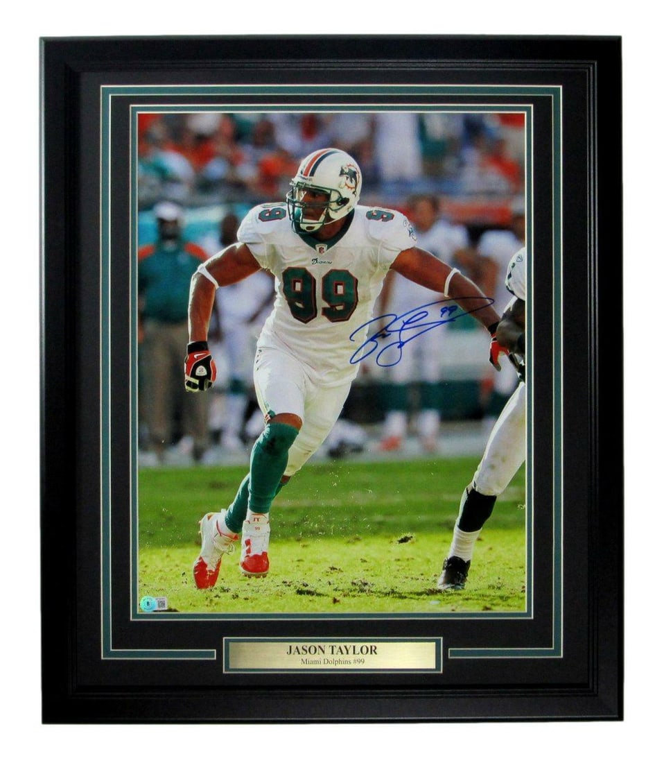 Jason Taylor HOF Miami Dolphins Signed 16x20 Photo Framed BAS Authenticated (1 of 4)