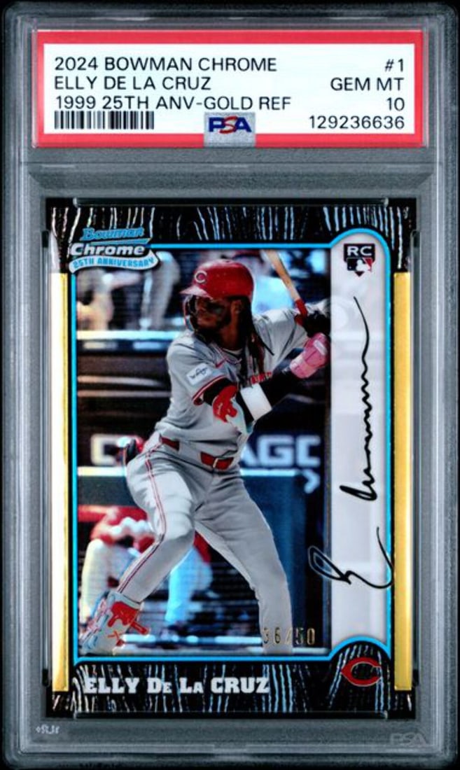 2024 Bowman Chrome Elly De La Cruz #1 /50 Gold REF Rookie Card PSA 10 (1 of 2)