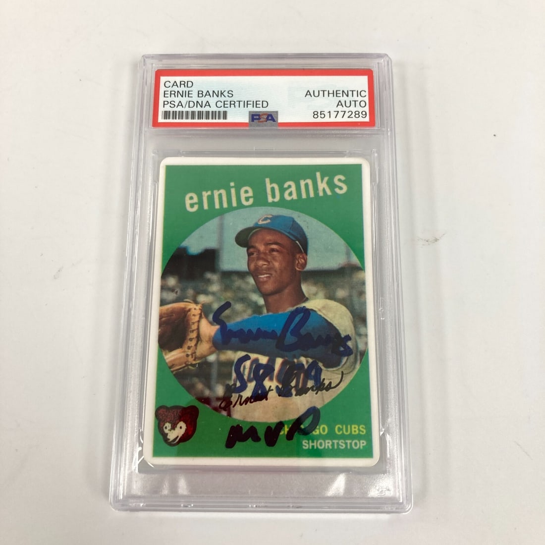 1959 Topps Ernie Banks Signed Porcelain Baseball Card PSA Authenticated (1 of 2)