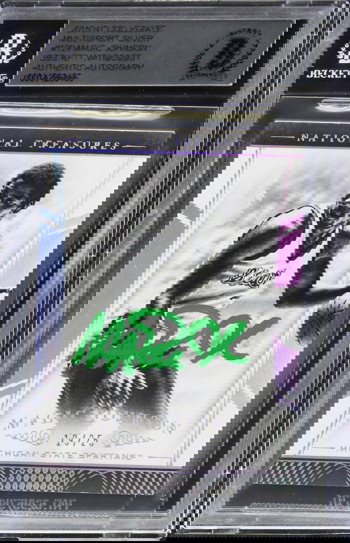 Magic Johnson Autographed 2015 NT Collegiate Silver Card #19/25 BAS Slabbed (1 of 2)