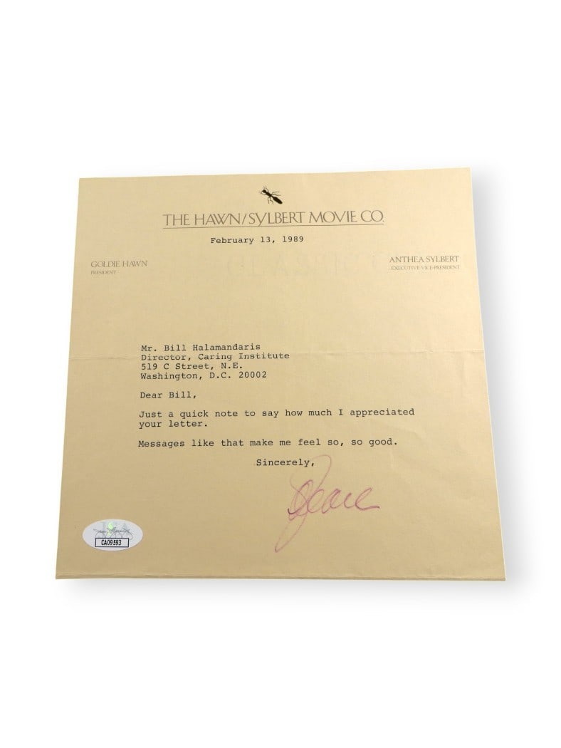 Goldie Hawn Signed Personal Letter JSA Authenticated Overboard First Wives Club (1 of 4)