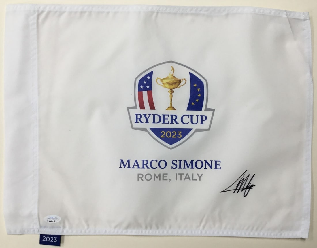 Collin Morikawa Signed 2023 Ryder Cup Italy Pin Flag JSA Authenticated: Collin Morikawa Signed 2023 Ryder Cup Italy Pin Flag JSA Authenticated This is an original 2023 Ryder Cup pin flag signed by PGA star Collin Morikawa, commemorating the prestigious event held in Rome,