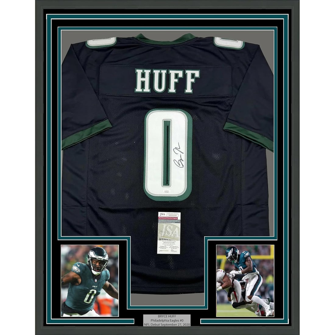 Framed Bryce Huff Autographed Black Jersey Philadelphia Eagles JSA COA (1 of 2)
