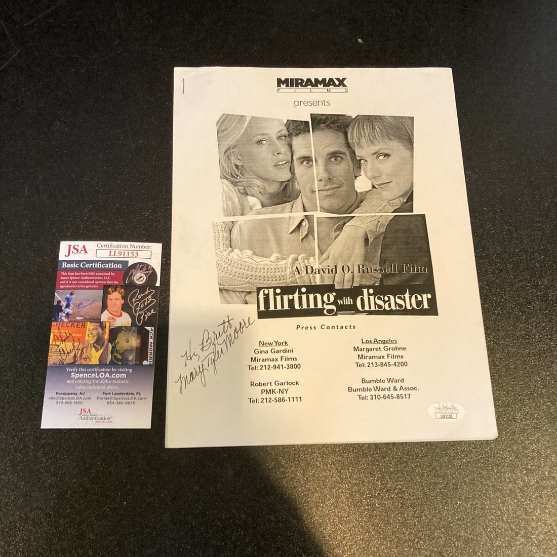 Mary Tyler Moore Signed Flirting With Disaster Script JSA Certified: Mary Tyler Moore Signed Flirting With Disaster Script JSA Certified This original movie script for "Flirting With Disaster" is signed by Mary Tyler Moore, making it a unique collectible for fans and m