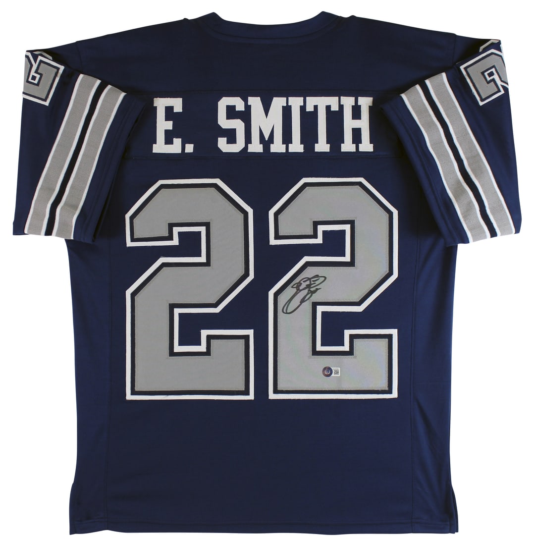 Emmitt Smith Signed Navy Blue Jersey with Grey Numbers BAS Witnessed (1 of 3)