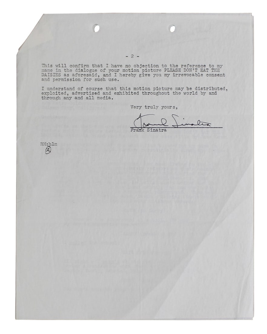 Frank Sinatra Signed Naming Rights Contract 8.5x11 Beckett Authenticated (1 of 6)