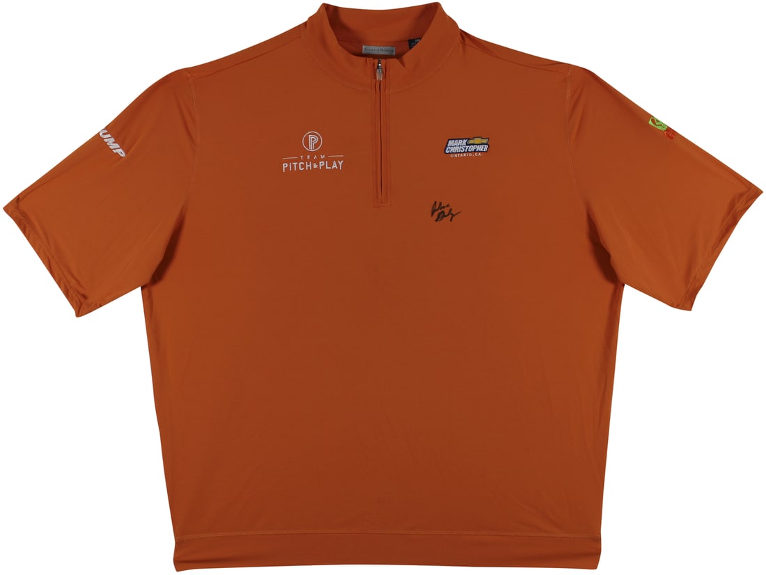 John Daly Signed Match Worn Orange Quarter Zip Shirt Beckett Authenticated: John Daly Signed Match Worn Orange Quarter Zip Shirt Beckett Authenticated This unique match worn quarter zip shirt is an exceptional piece for golf enthusiasts and collectors alike. Personally signed