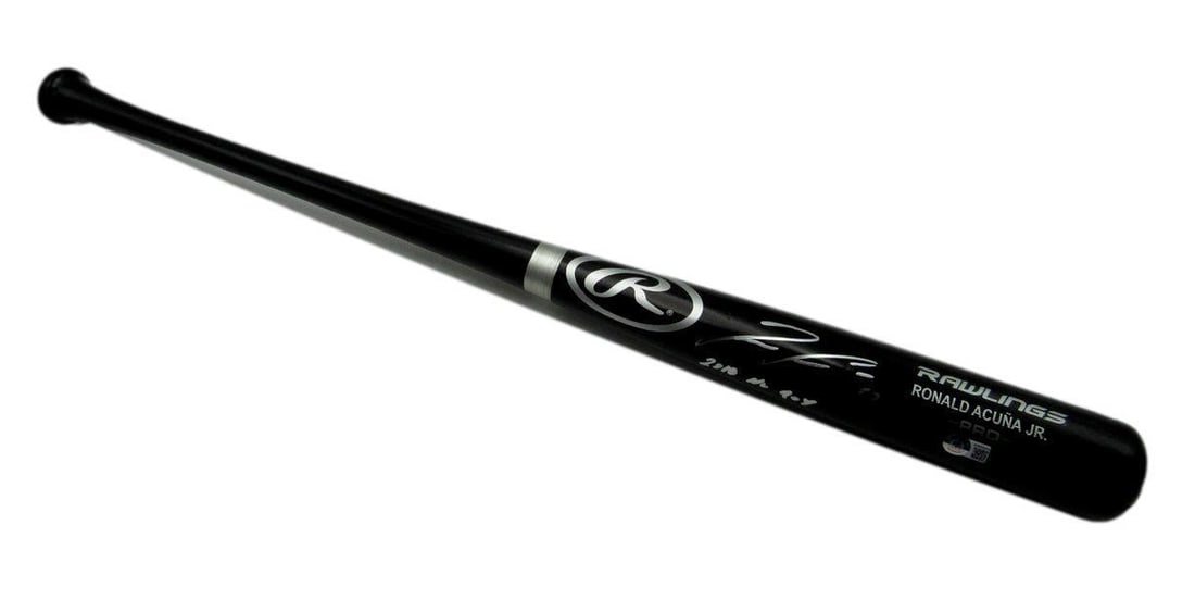 Ronald Acuna Jr. Signed Rawlings Black Baseball Bat 2018 NL ROY BAS (1 of 5)